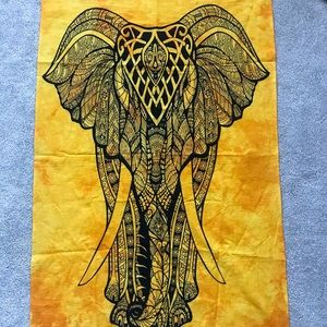 Bohemian Hippie Yellow Elephant Mandala Tapestry